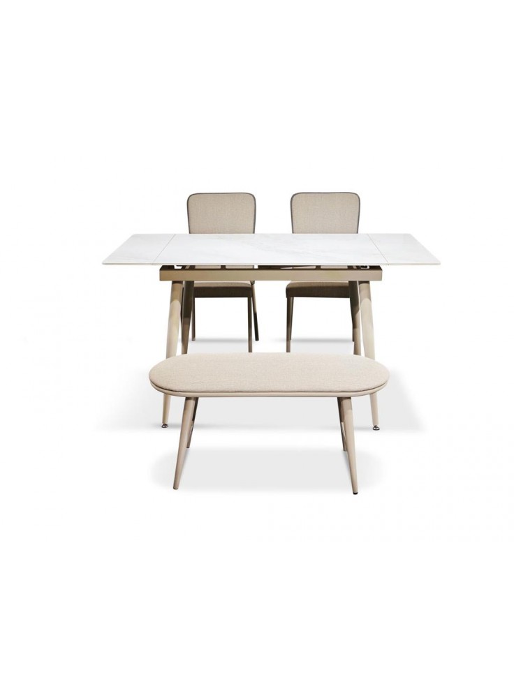 白金藝岩板伸展餐檯 配兩椅及長餐椅