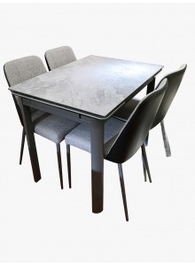 岩石灰陶瓷玻璃開合餐檯連四椅 